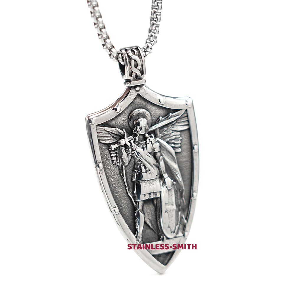 New Mens Catholic Christian Saint St Michael Medal Medallion Pendant Necklace