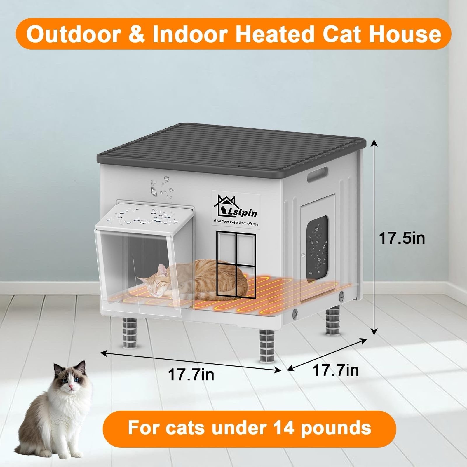 Heated Cat House for Outdoor Cats Insulated Weatherproof Shelter