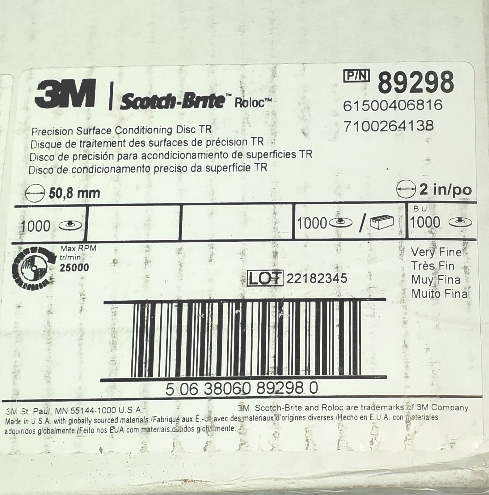 (25) 2” 3M Scotch-Brite Roloc TR PRECISION Surface Conditioning Disc Very Fine