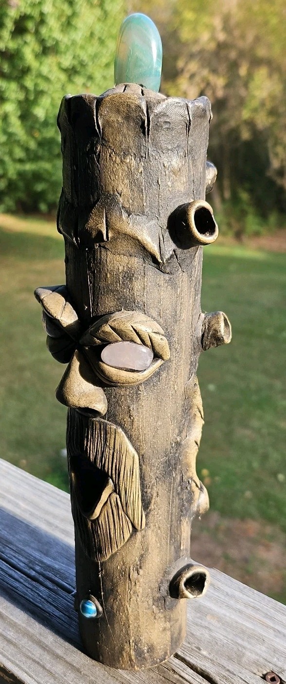 Tree Tower Incense Burner, Tiki Face With Stone Eyes, Smoker, Smoke