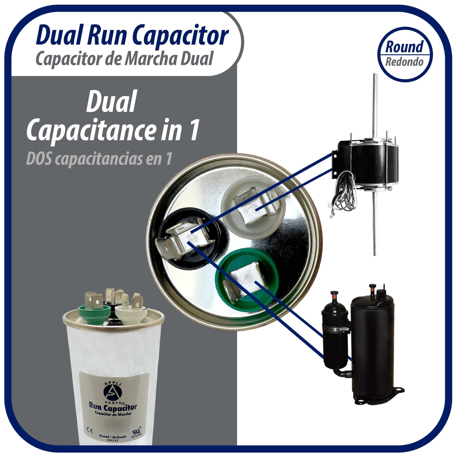 Appli Parts Dual Run Capacitor for ac 80+10 Mfd uF (microfarads) 370VAC or 450VA