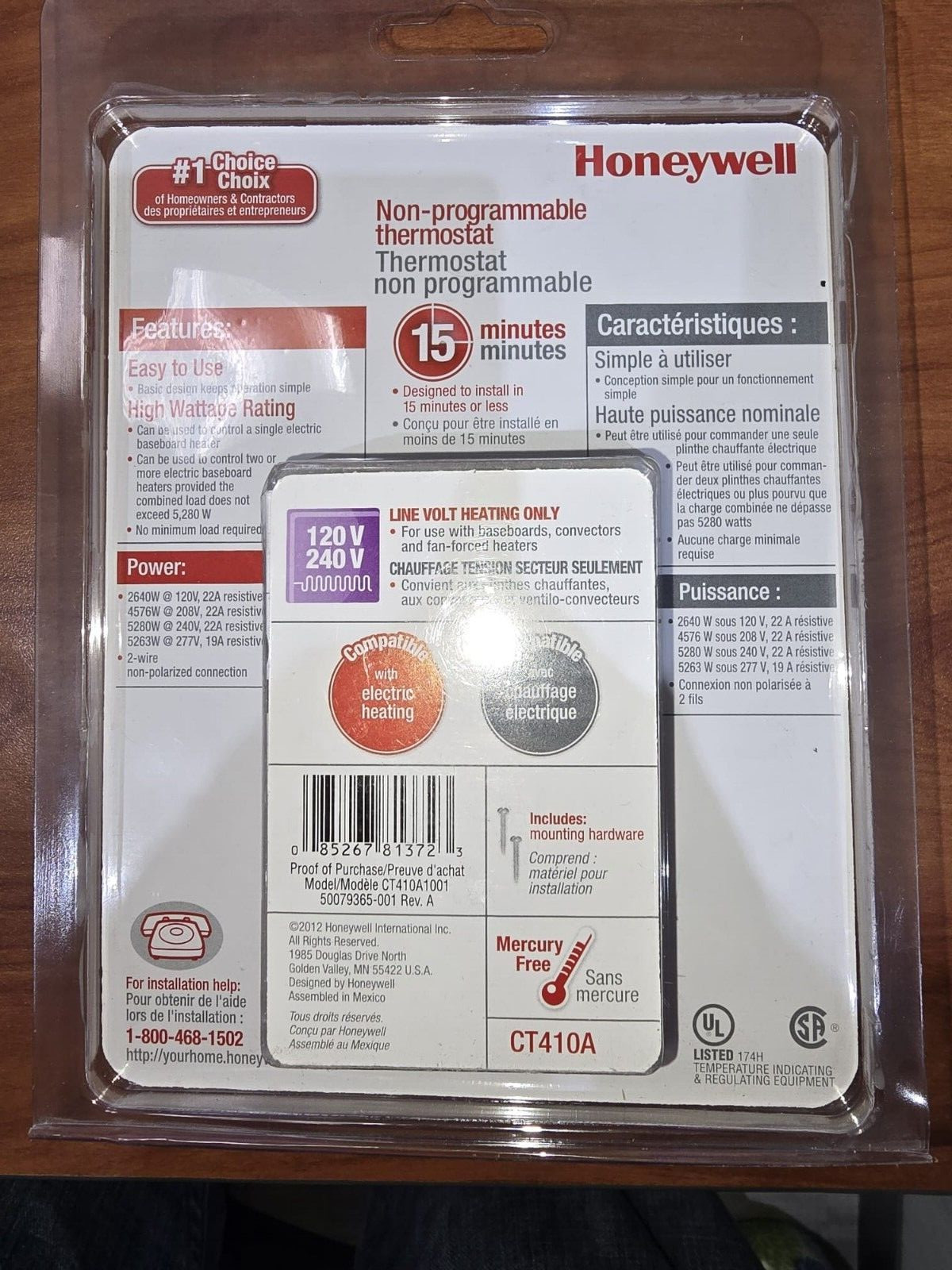 HONEYWELL CT410A ELECTRIC HEAT THERMOSTAT "BRAND NEW US STOCK"