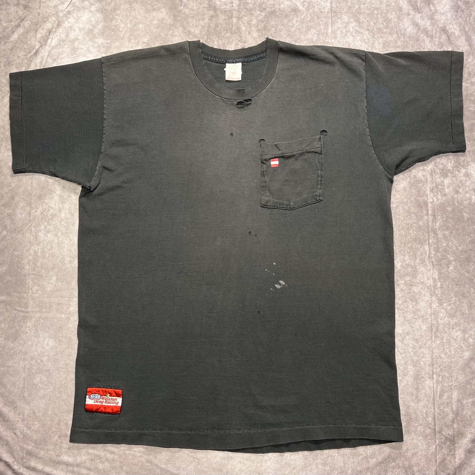 VTG Winston Racing Shirt Mens XL Black Thrashed Faded USA Made Single Stitch 90s