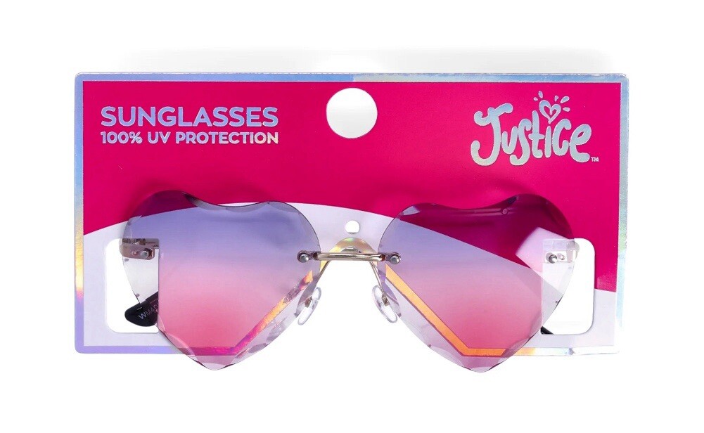 JUSTICE Girls Fashion Ombre Heart Sunglasses 100% UV Protection • Purple & Pink