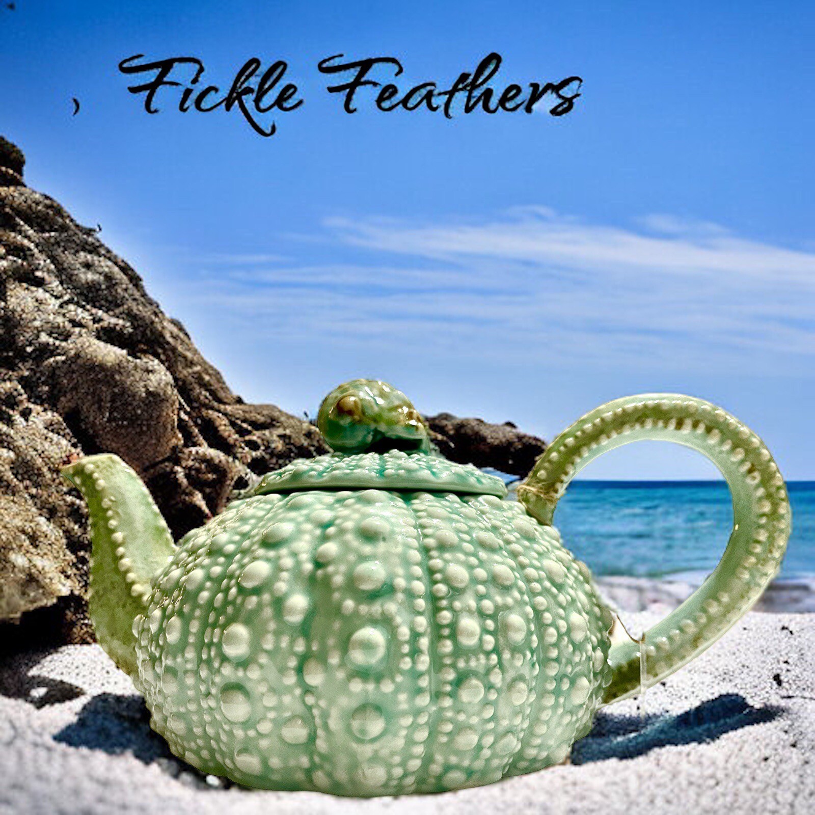 Sea Urchin Blue Sky Ceramic, Turquoise Teapot, 10.5" x 6" x 5" NEW Beach Chic