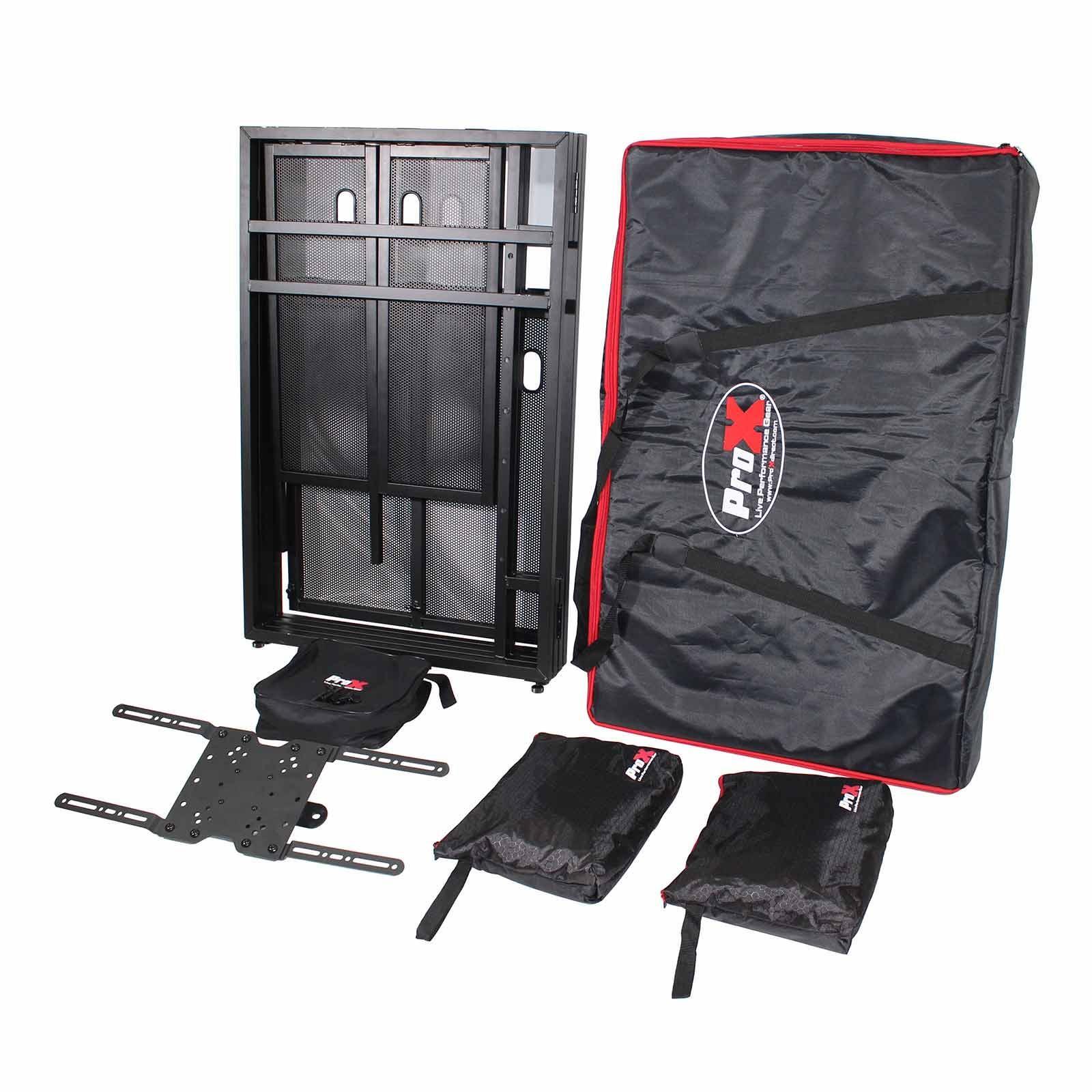 ProX XF-MESA MEDIA Portable DJ Facade Table Station with TV Mount, Scrims & Bag