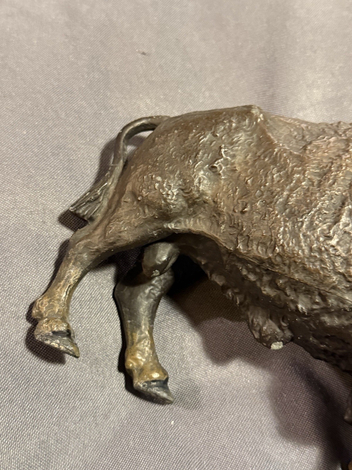 Antique Cold Painted Buffalo Inkwell Sculptural Desk Object w/ insert