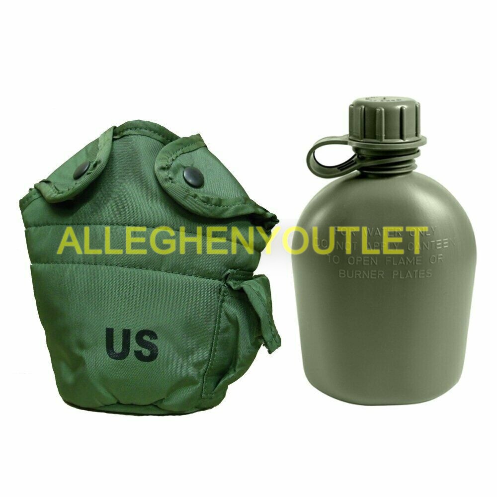 NEW 1QT Canteen & USED Cover Pouch LC2 1 Quart OD Green with 2-ALICE Clips SET