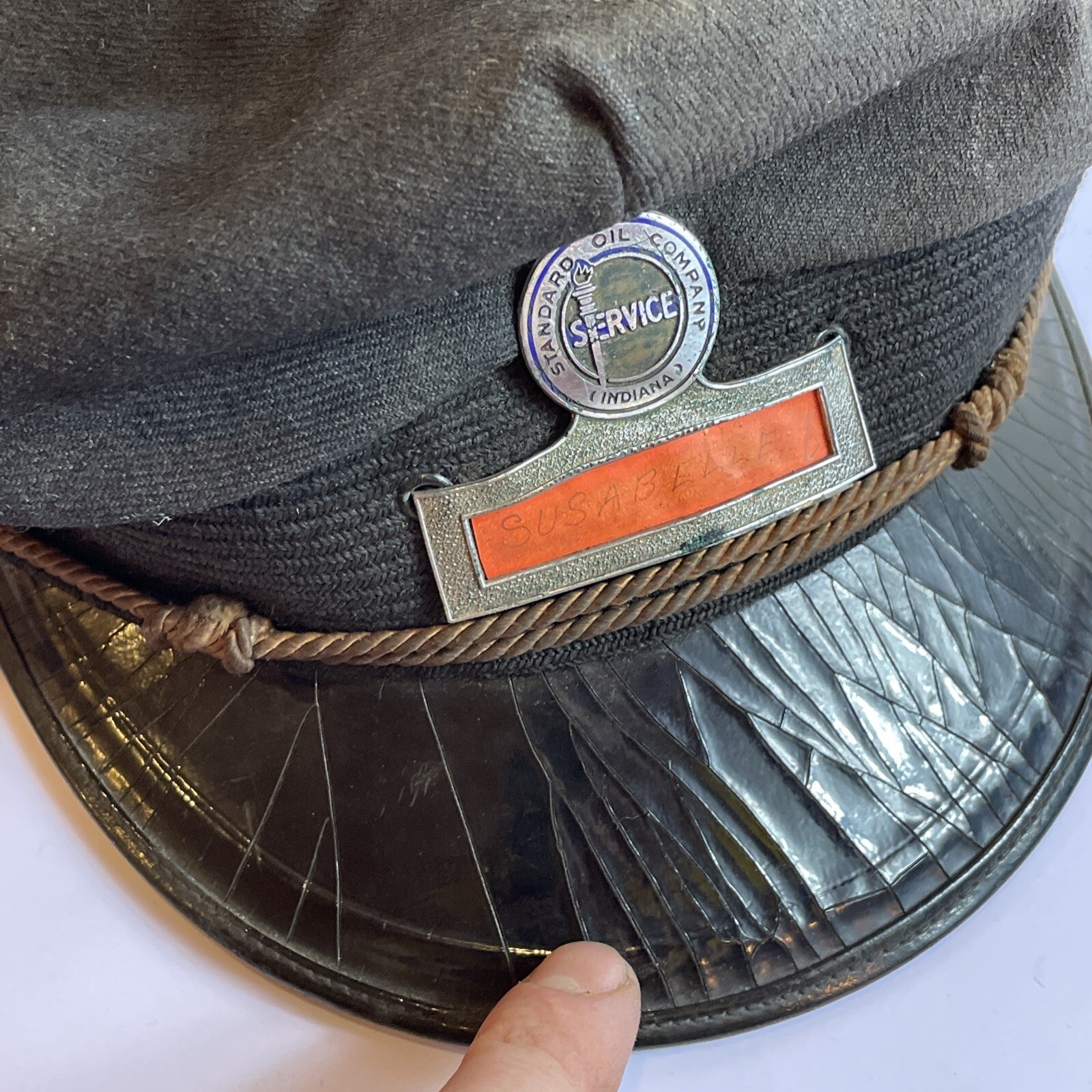 VINTAGE STANDARD OIL Indiana CO METAL ENAMEL SERVICE NAME GAS Hat Marshall Field