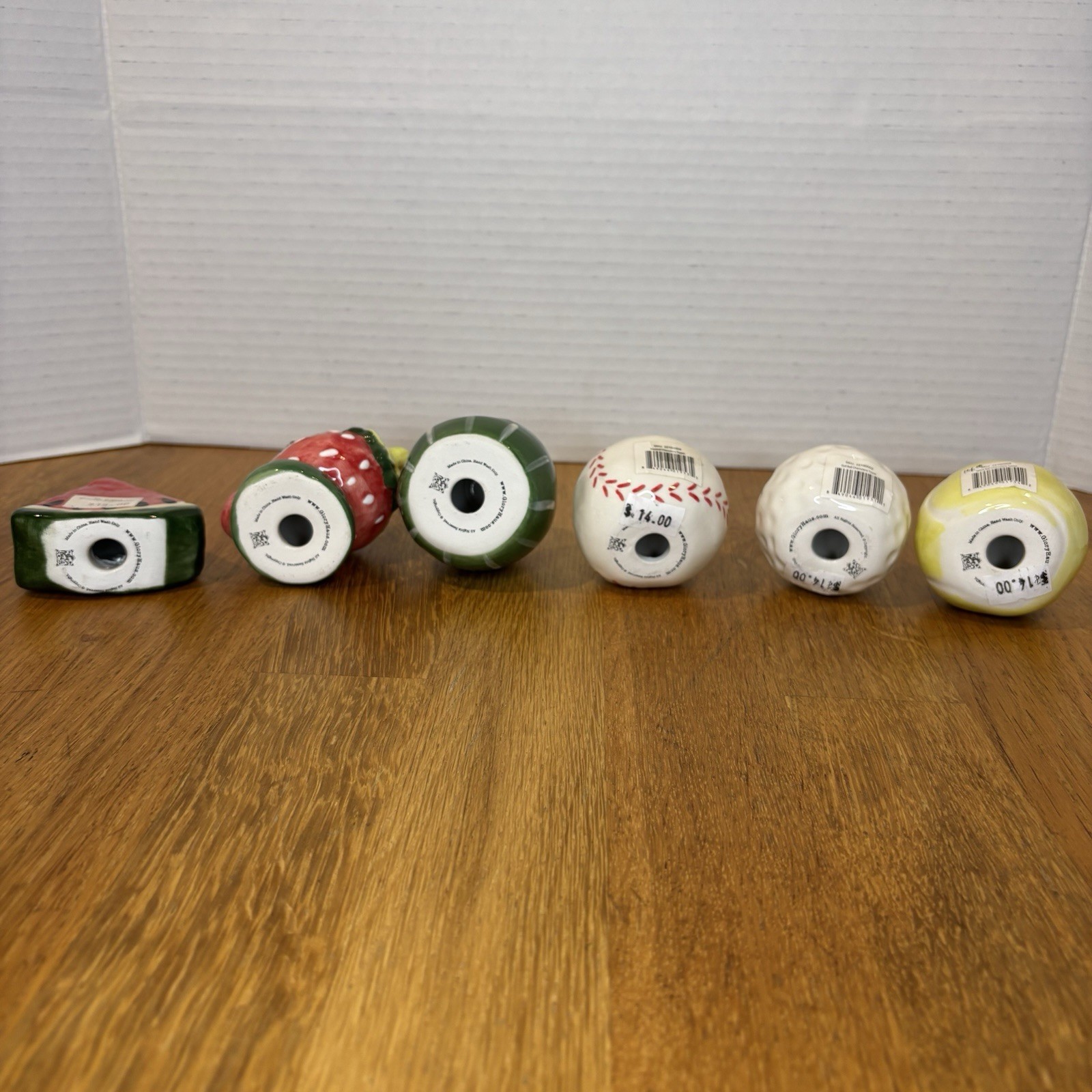 NWT (Set Of 6) Ceramic Charcuterie Board Toppers 3” Watermelon Baseball Golf Egg