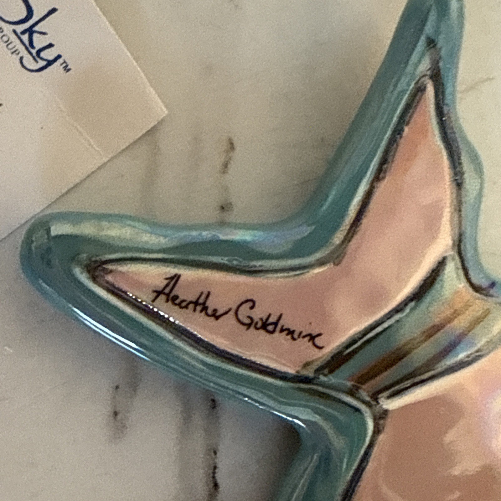 Clayworks Blue Sky Ceramic Angel Fish Wall Plaque Art Small Heather Goldminc