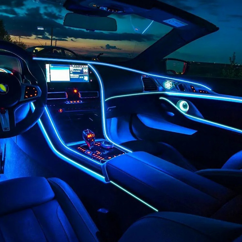 Car Interior Ambient Lighting Kit APP LED Neon Light Trim Glow Optic Fiber Strip