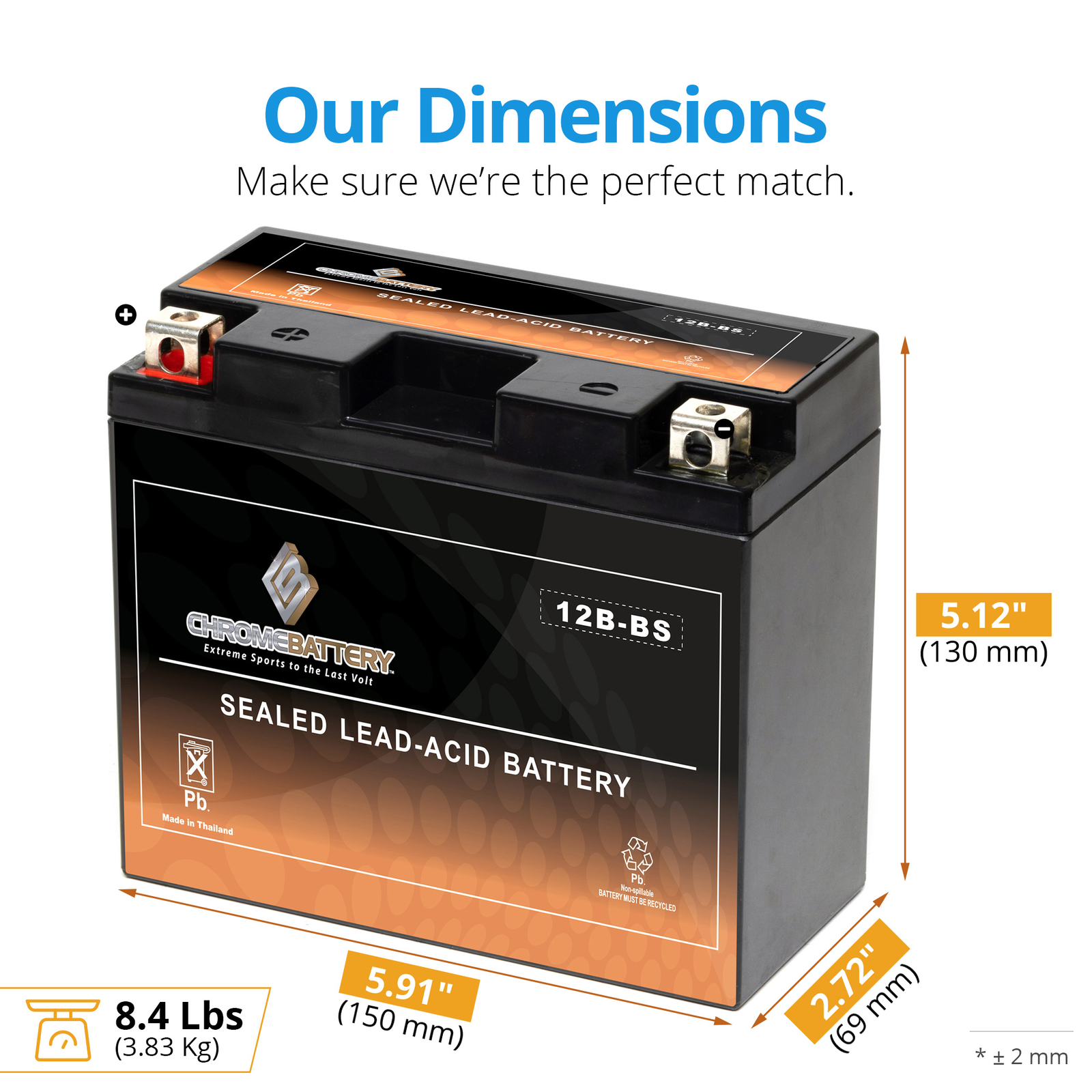 YT12B-BS High Performance - Maintenance Free - Sealed AGM Motorcycle Battery