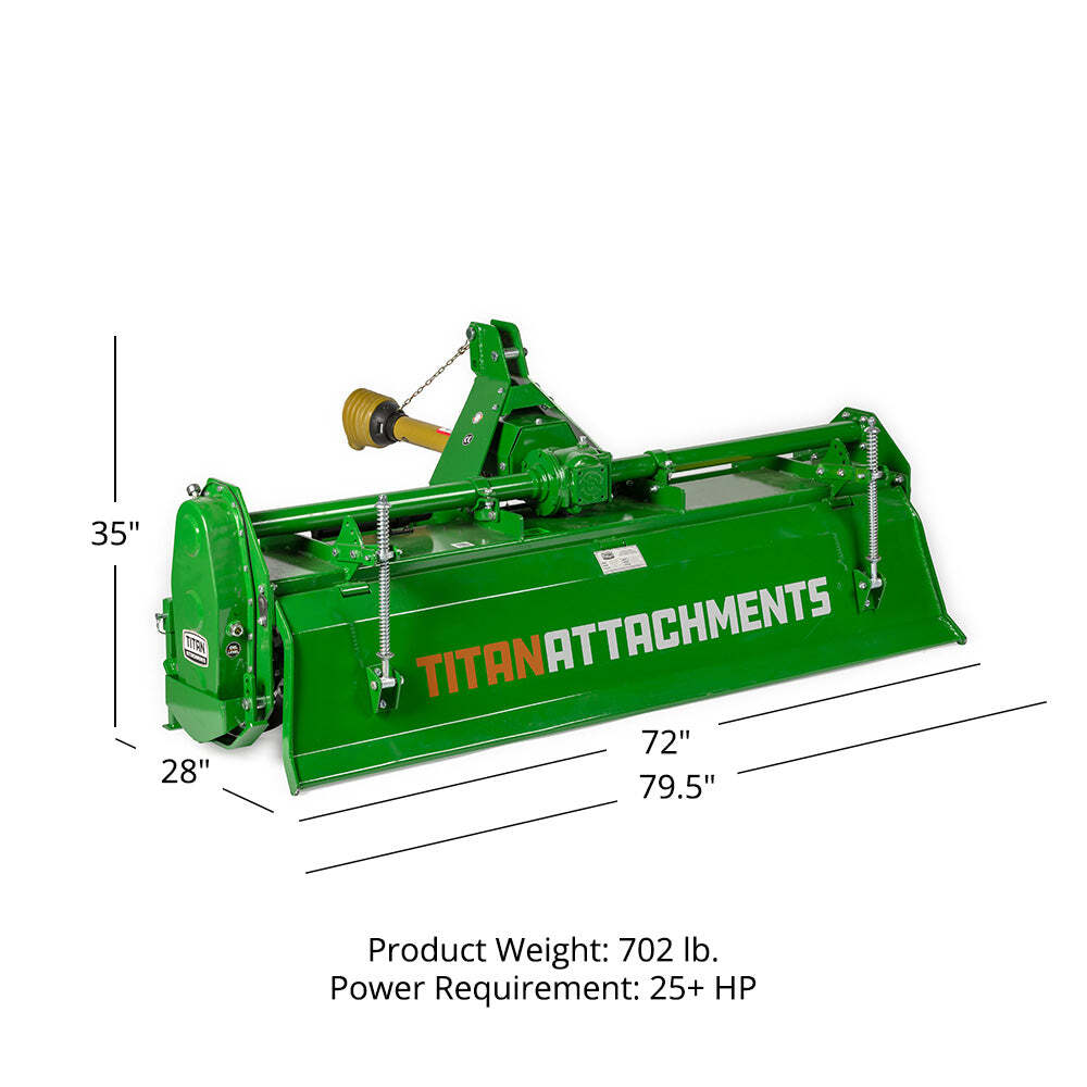 Titan Attachments 3 Point 72" Rotary Tiller Attachment Fits Cat 1 Tractors