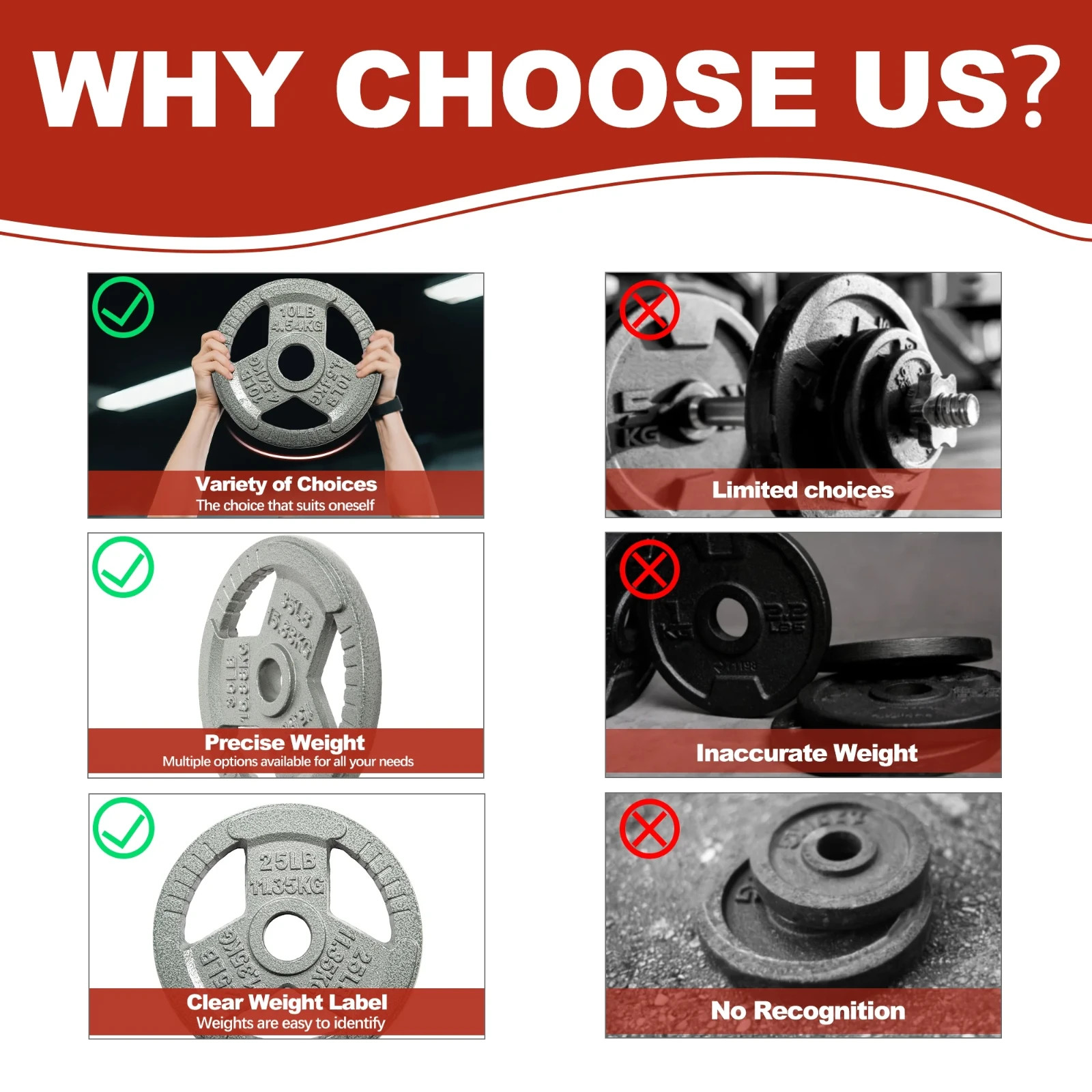 45lb x 2 Pair Cast Iron Weight Plates 2 Inch Olympic Barbell Plates Easy Grip