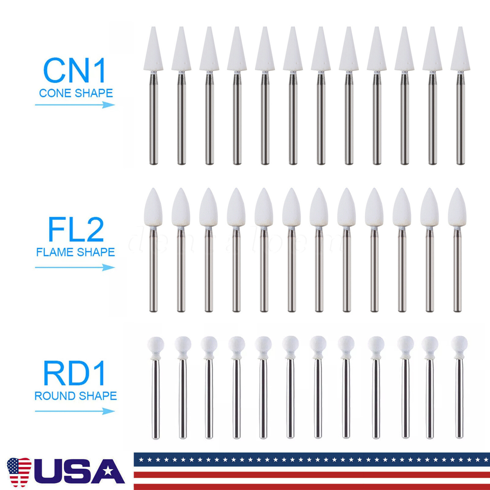 12 pcs Dental Polishing White Stone Polisher Bur FG Coarse/Fine For Finishing