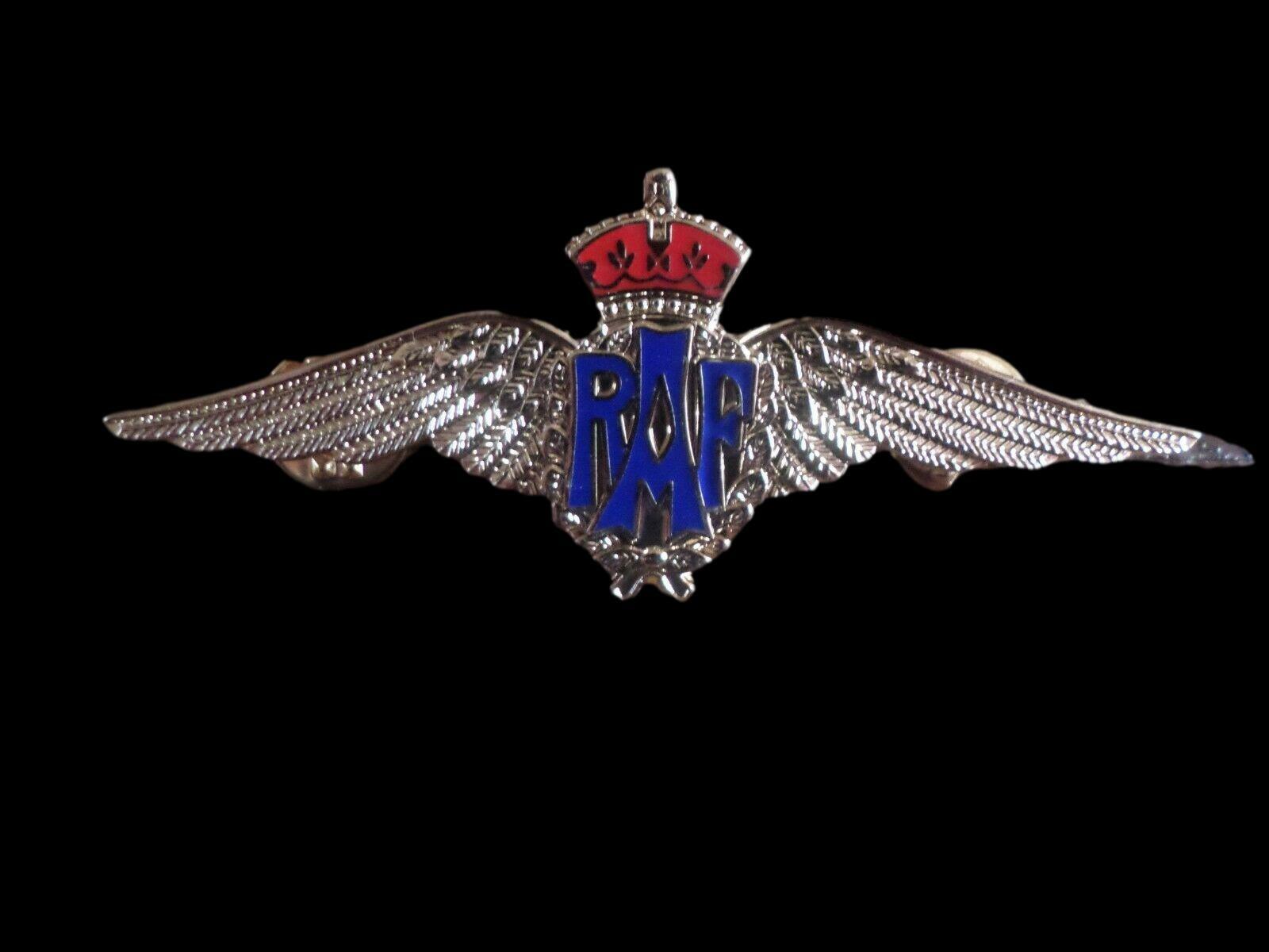 BRITISH ROYAL AIR FORCE MILITARY WINGS BADGE 3 1/4" DOUBLE POST METAL PIN