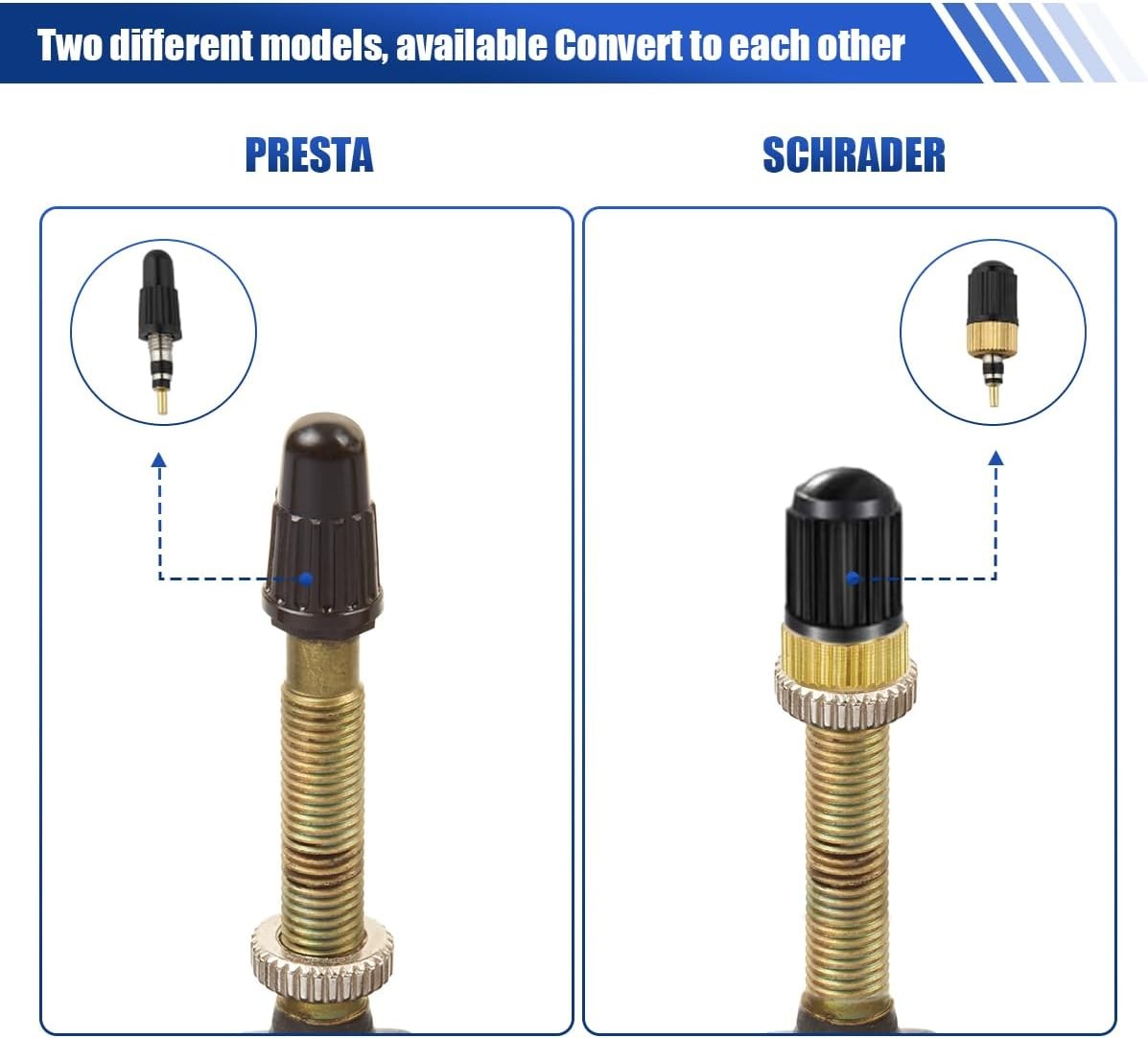 23PCS Presta Valve Core Repair Kit- Tubeless Adapter Bike Blue