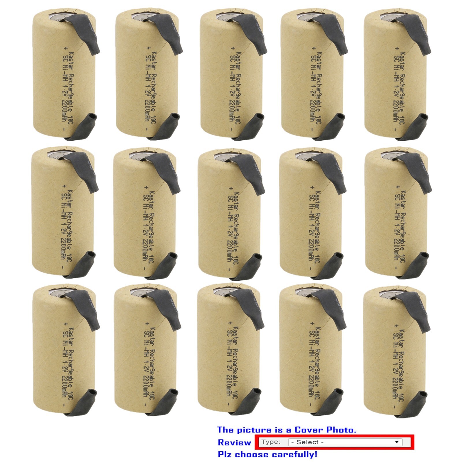 Kastar 1.2Volt 2200mAh  Rechargeable Battery Sub C SC Cell (Flat Top) with Tabs