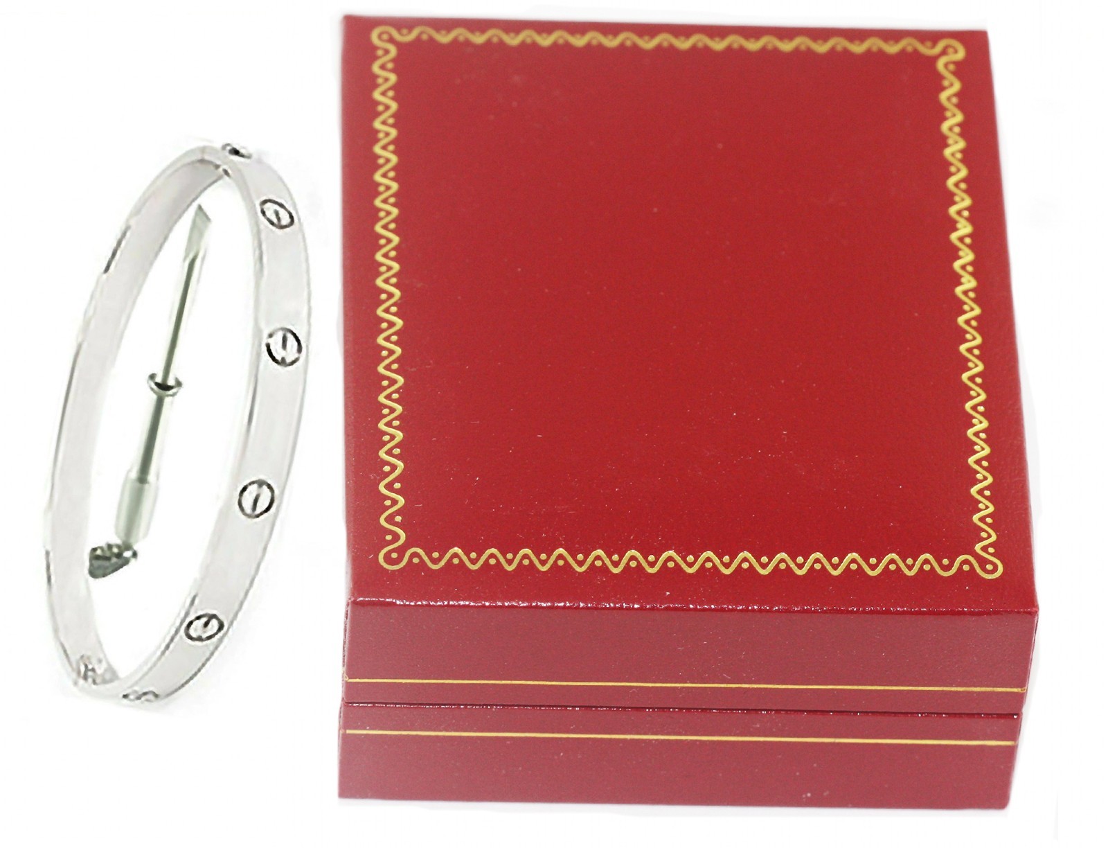Stainless Steel Gold Plated Bangle Bracelet with Box, Unisex