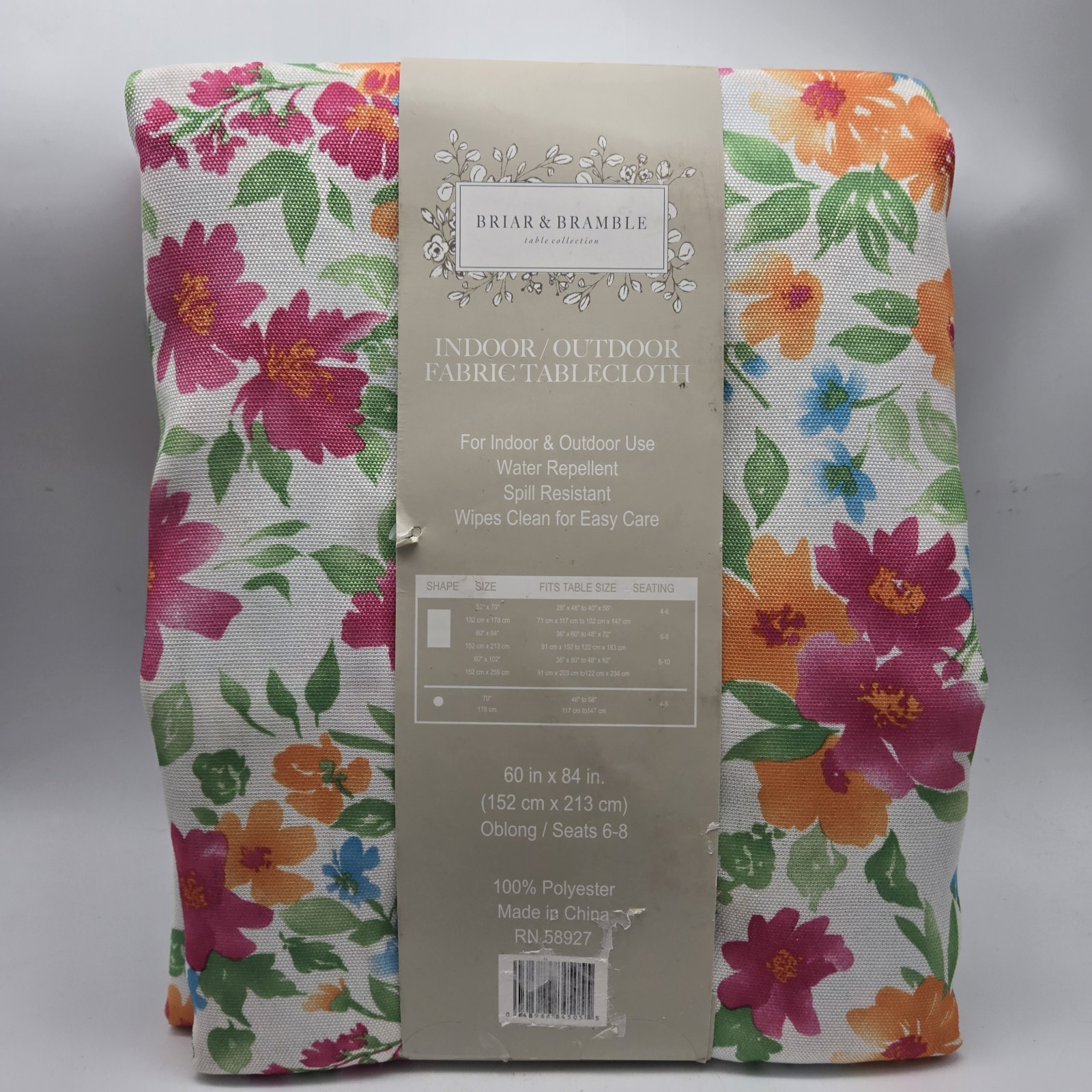 Briar & Bramble 60x84 Oblong Tablecloth Floral Flowers Indoor Outdoor Polyester