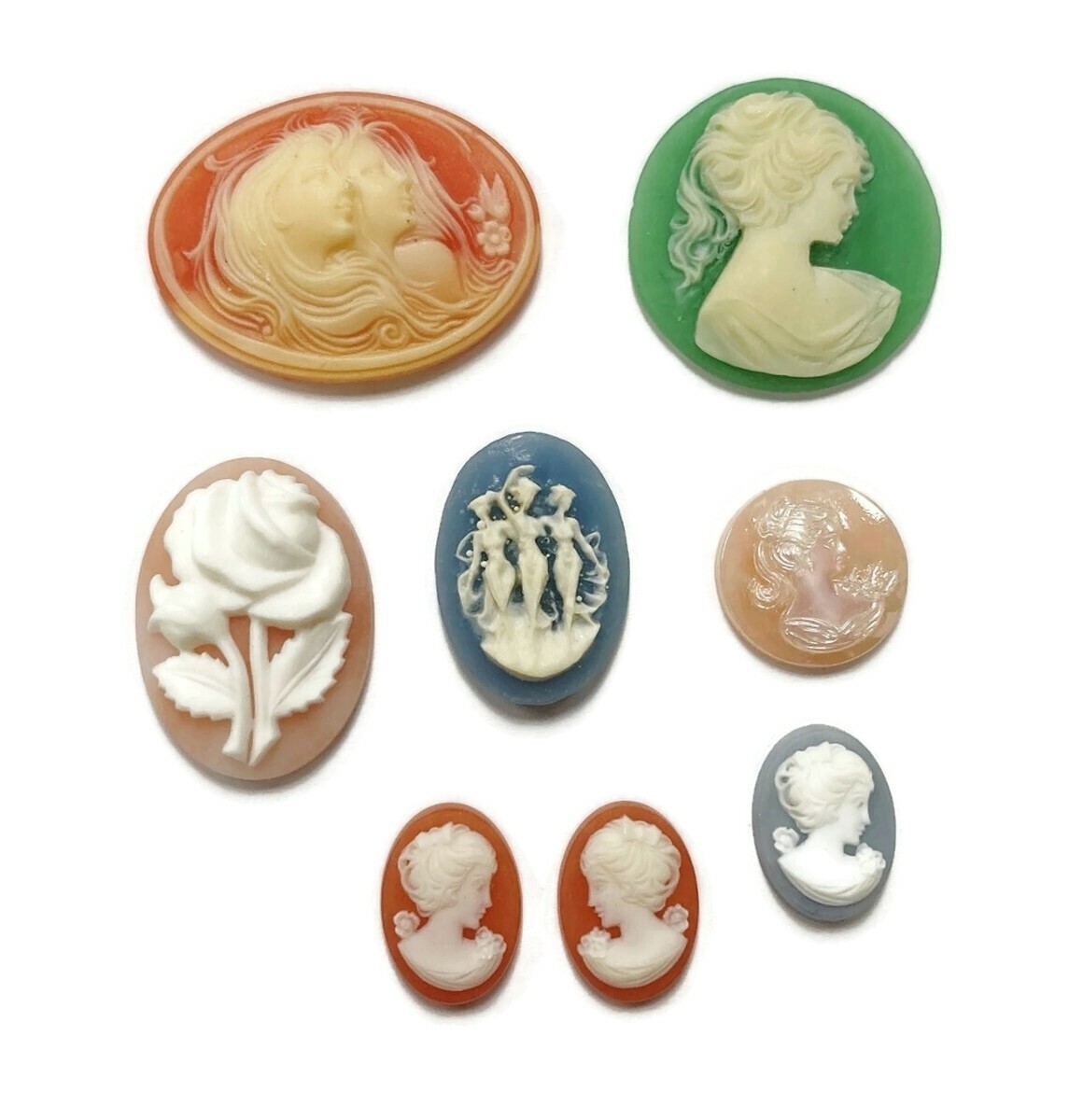 15 Vintage Resin Cameos (West German, Hong Kong, Japan) DIY Jewelry Crafting C82