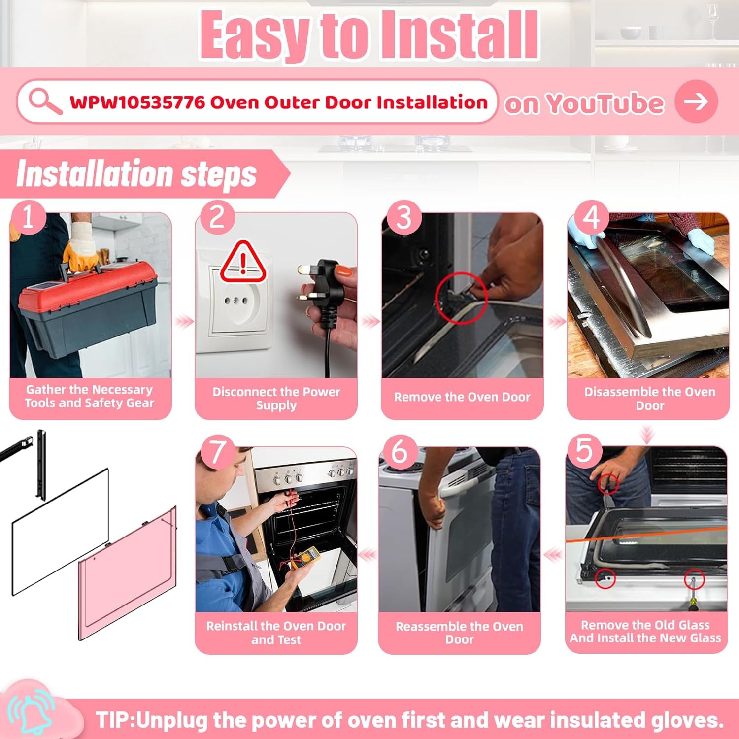 New WPW10535776 Range Oven Outer Door Glass For Whirlpool Amana WPW10535776