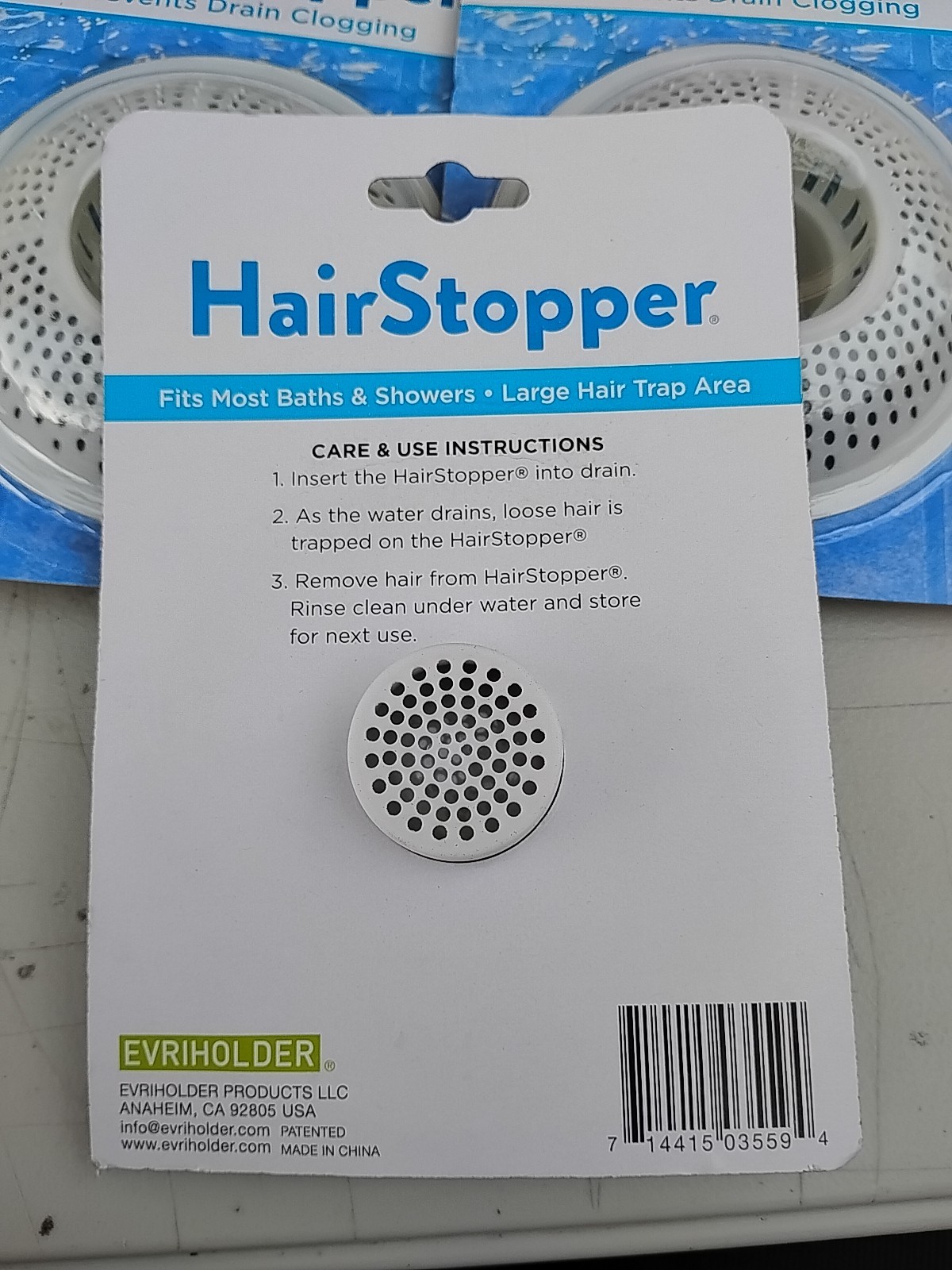 Hairstopper Drain Cover Hair Catcher for Shower and Bathtub, White, 3 Pack