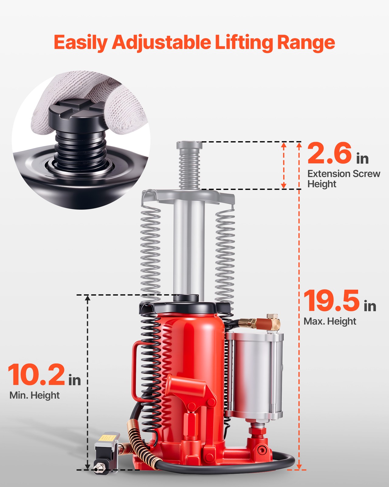 VEVOR Air Hydraulic Bottle Jack High Lift Jack 20 Ton (44092 lbs) Car Repair Red