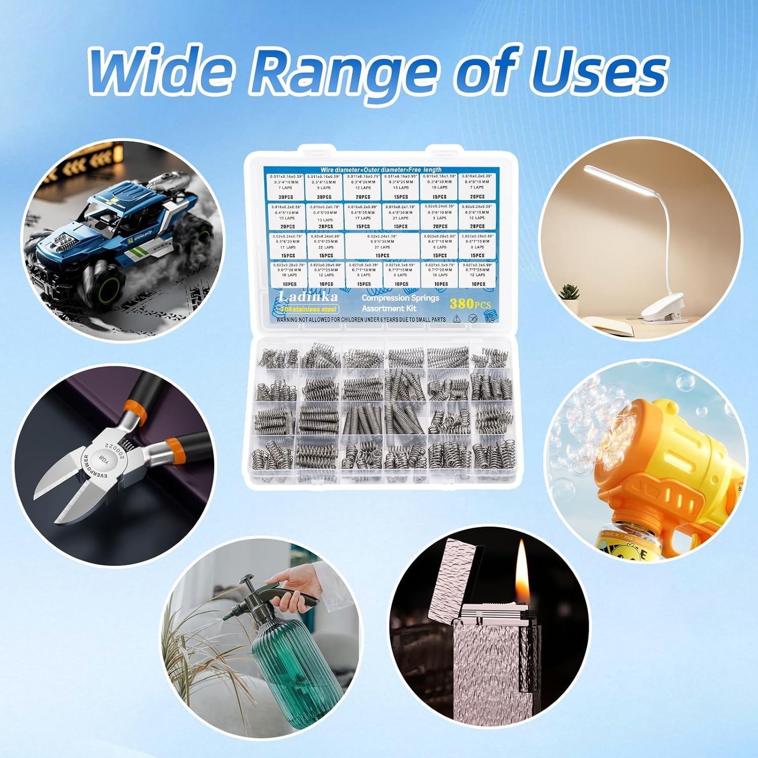 380PCS Stainless Steel Compression Springs Assortment Kit - Small & Tiny Springs