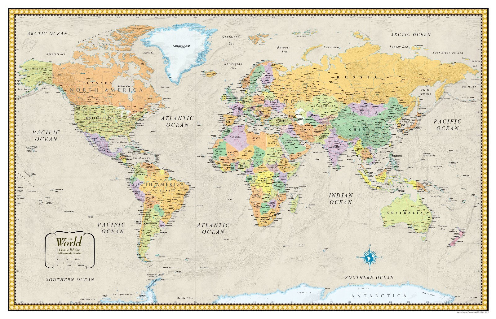 RMC 32" x 50" World Wall Map Mural Poster Classic Edition Earth Tone Wall Decor