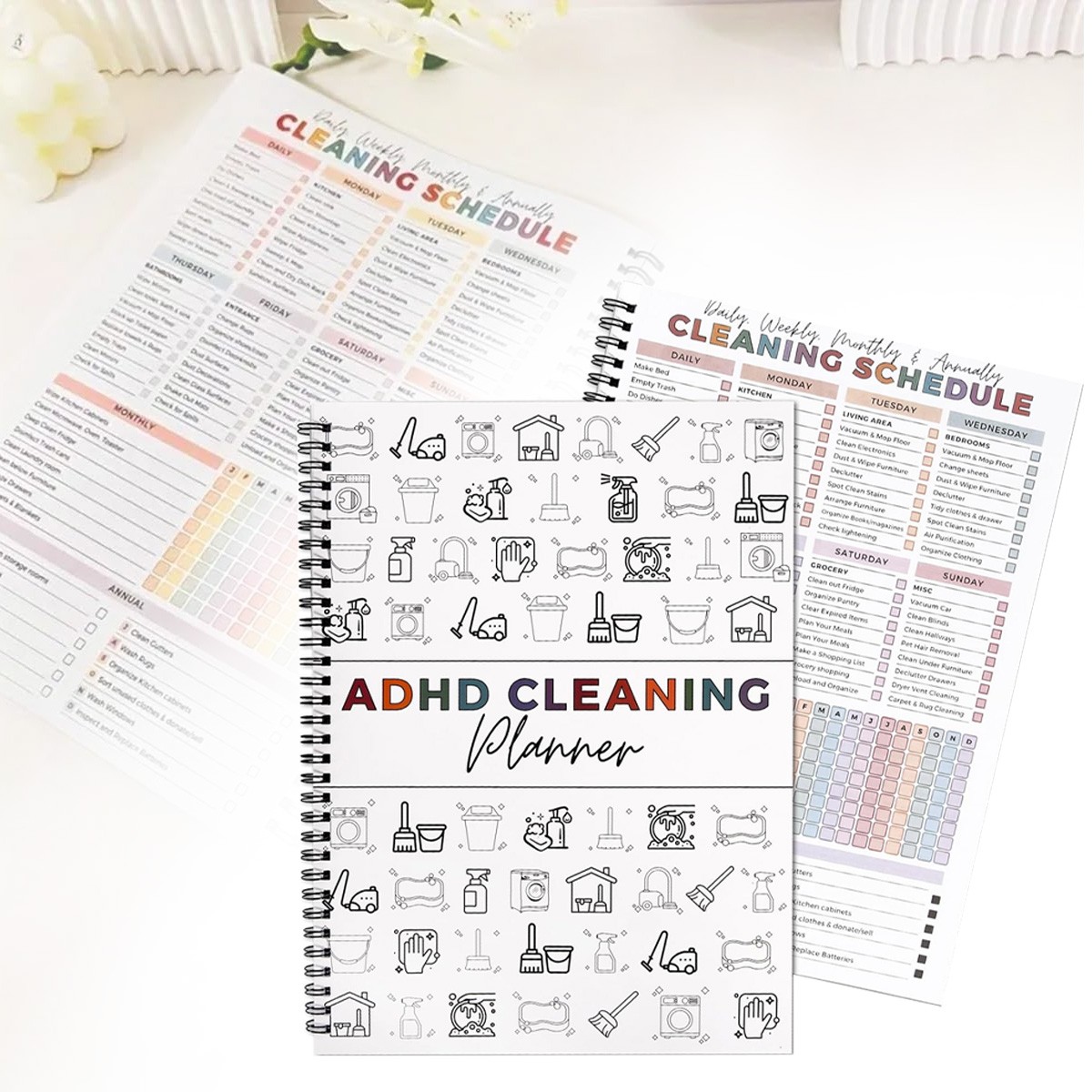 ADHD Cleaning Planner, Cleaning Schedule and Checklist, Undated Daily and Weekly