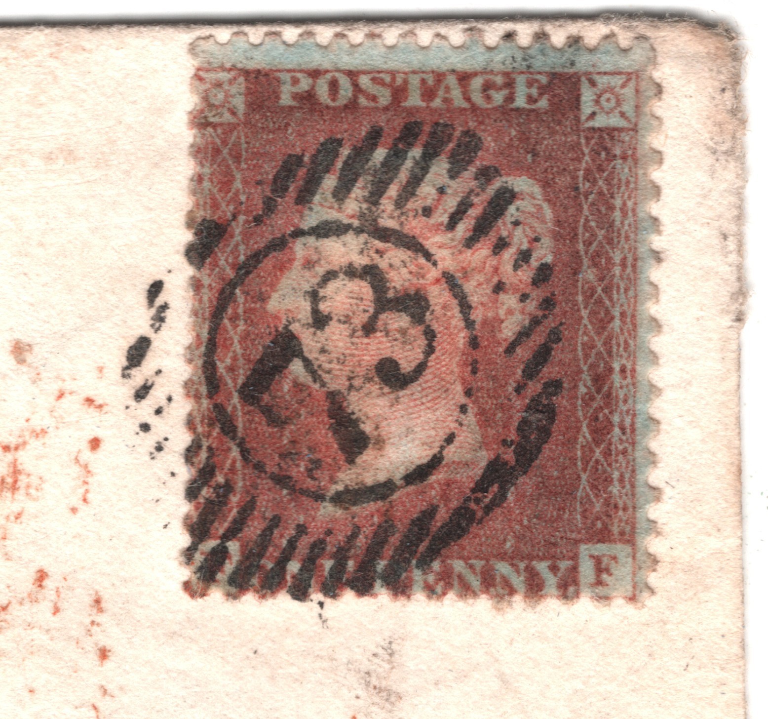 GB QV SG.32 Cover 1d Brown-Rose Cornhill 1857 London *73* District Numeral XB63