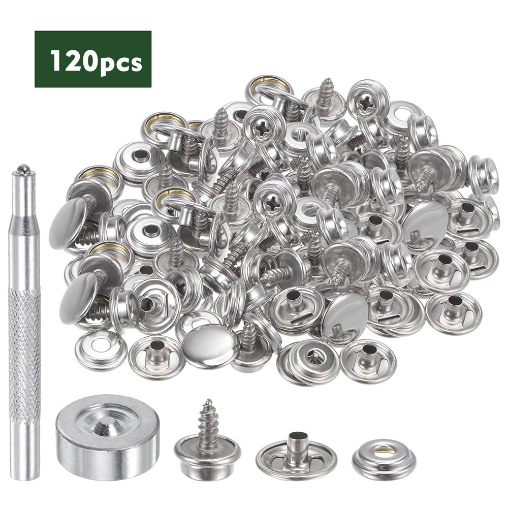 120pc Stainless Steel Fastener Snap Press Stud Cap BUTTON Marine Boat Canvas Set