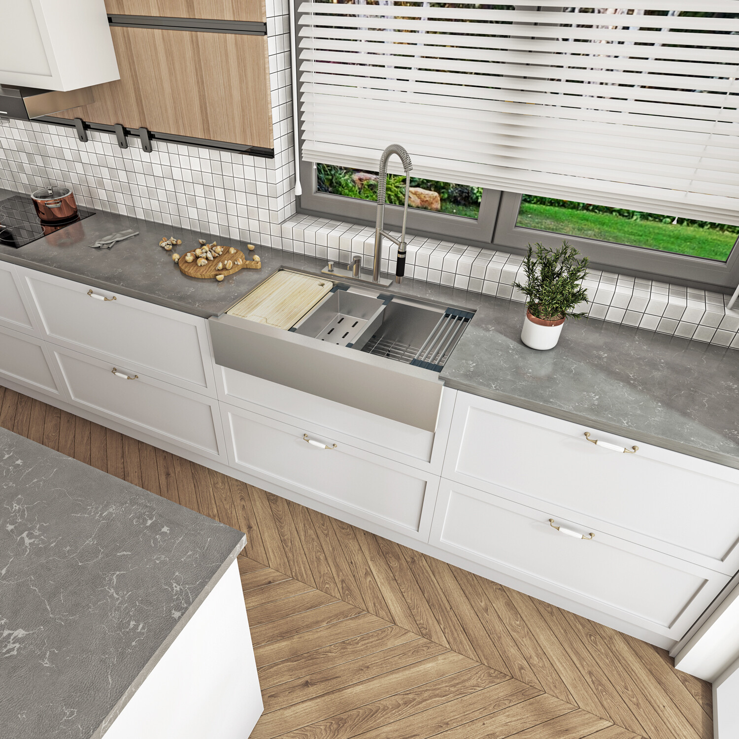 Sinber 36'' Farmhouse Apron Single Bowl Workstation Kitchen Sink KSS0006S-OLE