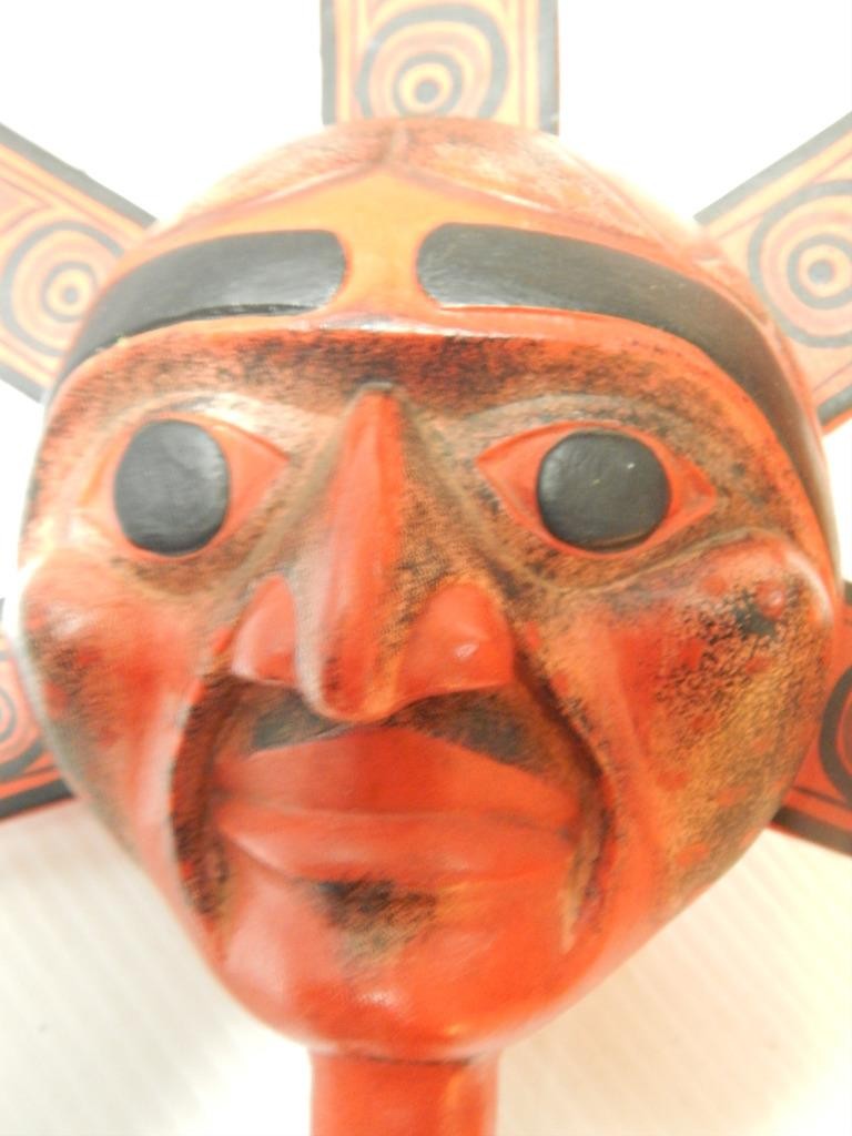 NW COAST HAND CARVED SUN MASK -RATTLE - NICE DETAILS - FINE + NICE