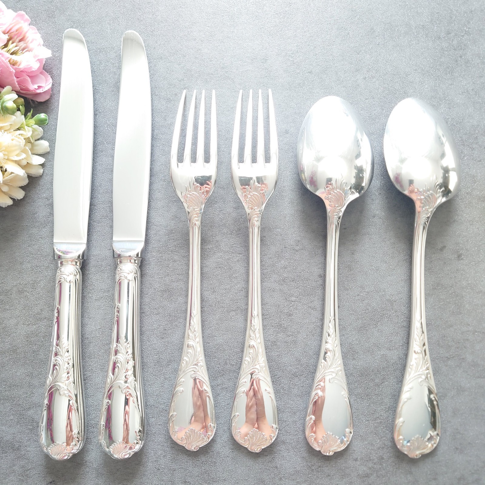 Christofle Marly 6pcs Silverplate Flatware Table Knife Fork Spoon Excellent