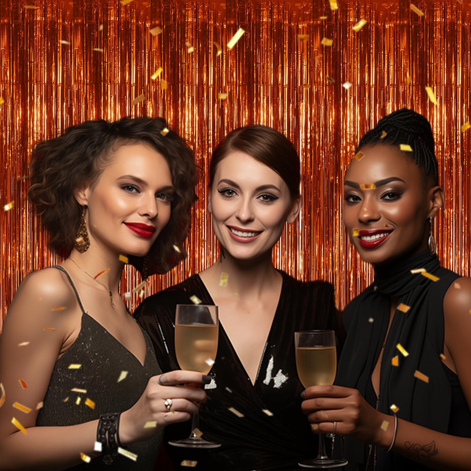 2 Pack Foil Fringe Backdrop - Bronze Shiny Tinsel Curtains for Party Decorati...