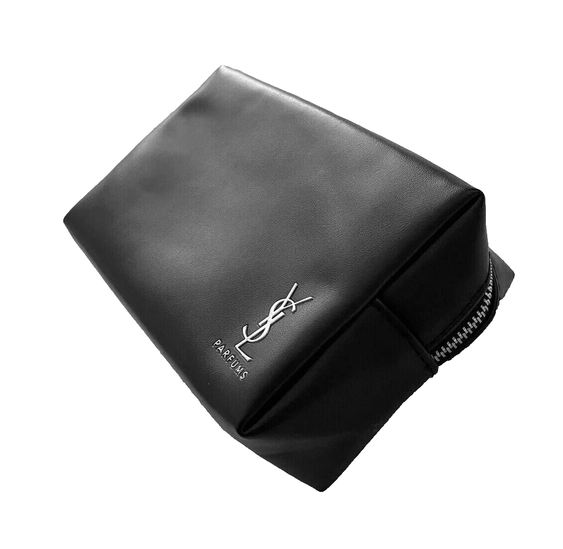 YSL Yves Saint Laurent Black Faux Leather Silver Logo Toiletry Makeup Bag NEW!