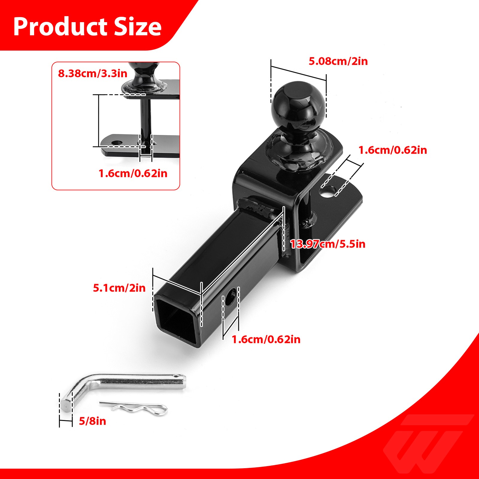 3-in-1 ATV/UTV Trailer Hitch Towing Ball Mount With 2 Inch Ball For Polaris