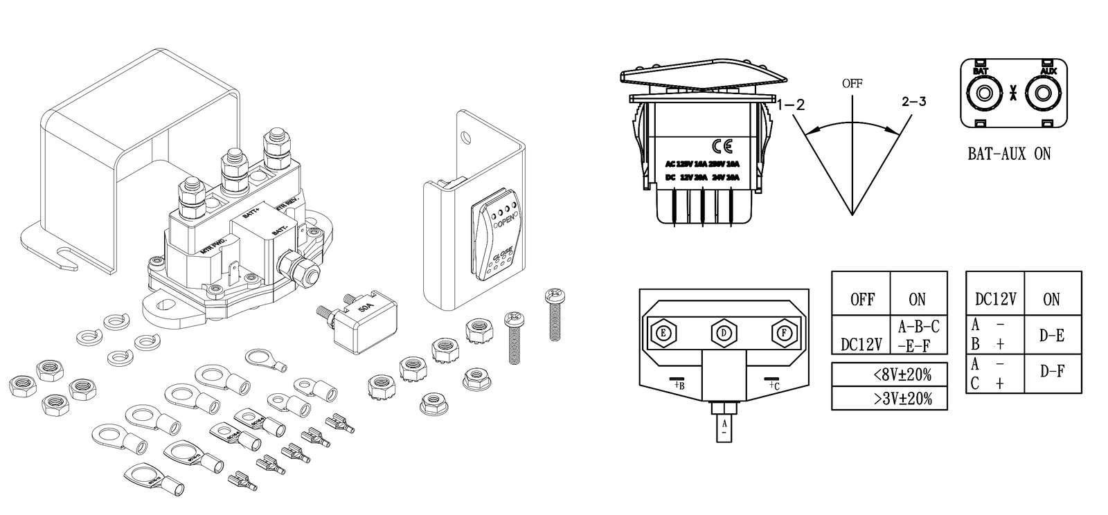 12V Grounded Winch Motor Reversing Solenoid, 150 Amps, Grounded Coils