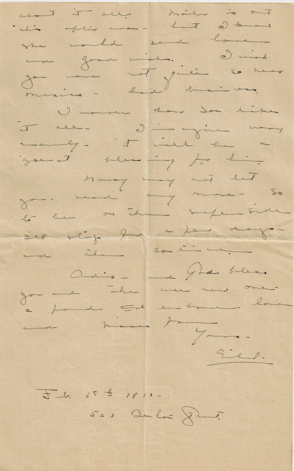 1913 Letter from Santa Rosa, CA (?) to El Paso, TX