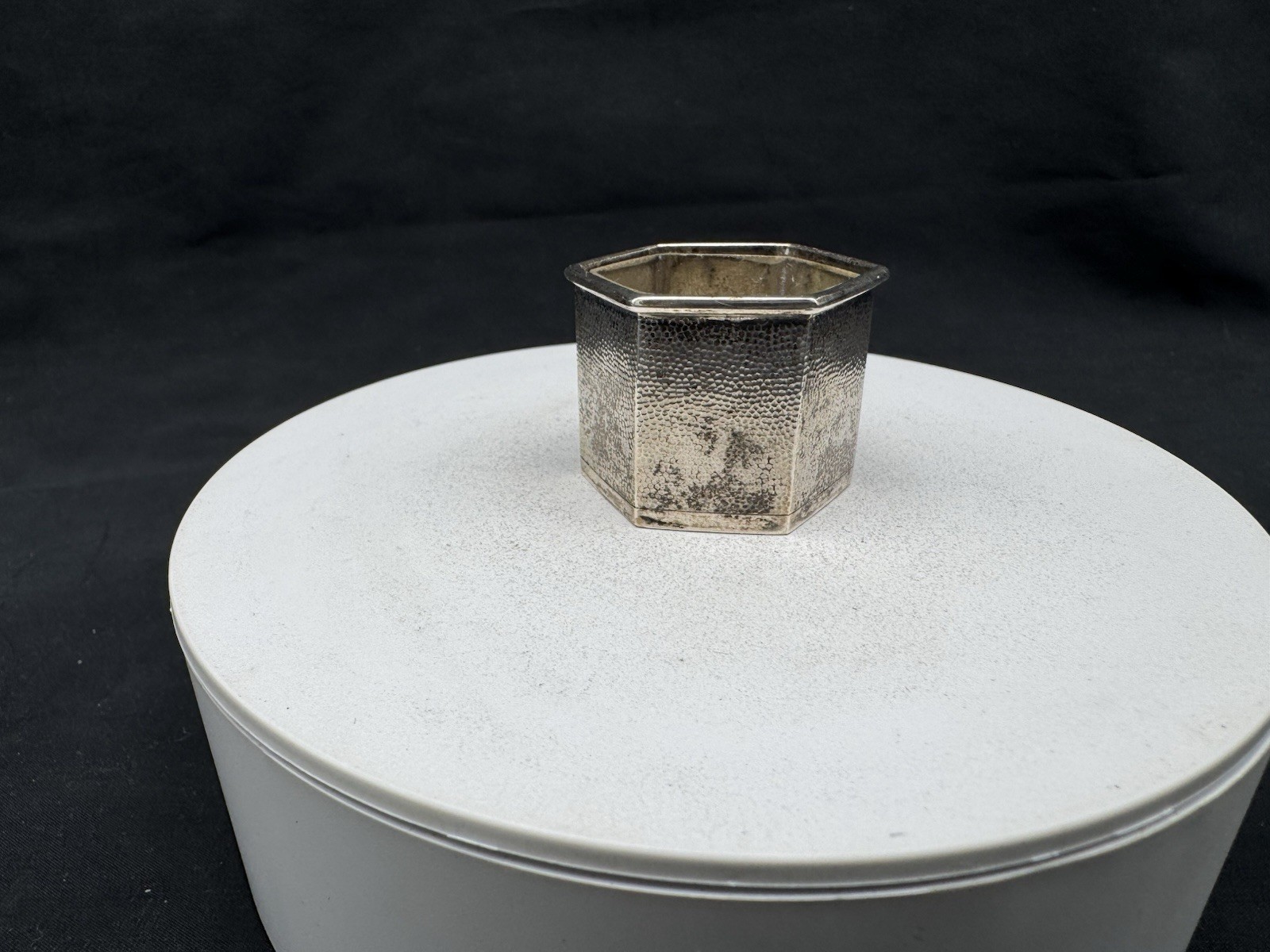 Antique Chinese Export Sterling Silver Salt Cellar w/ Glass Insert