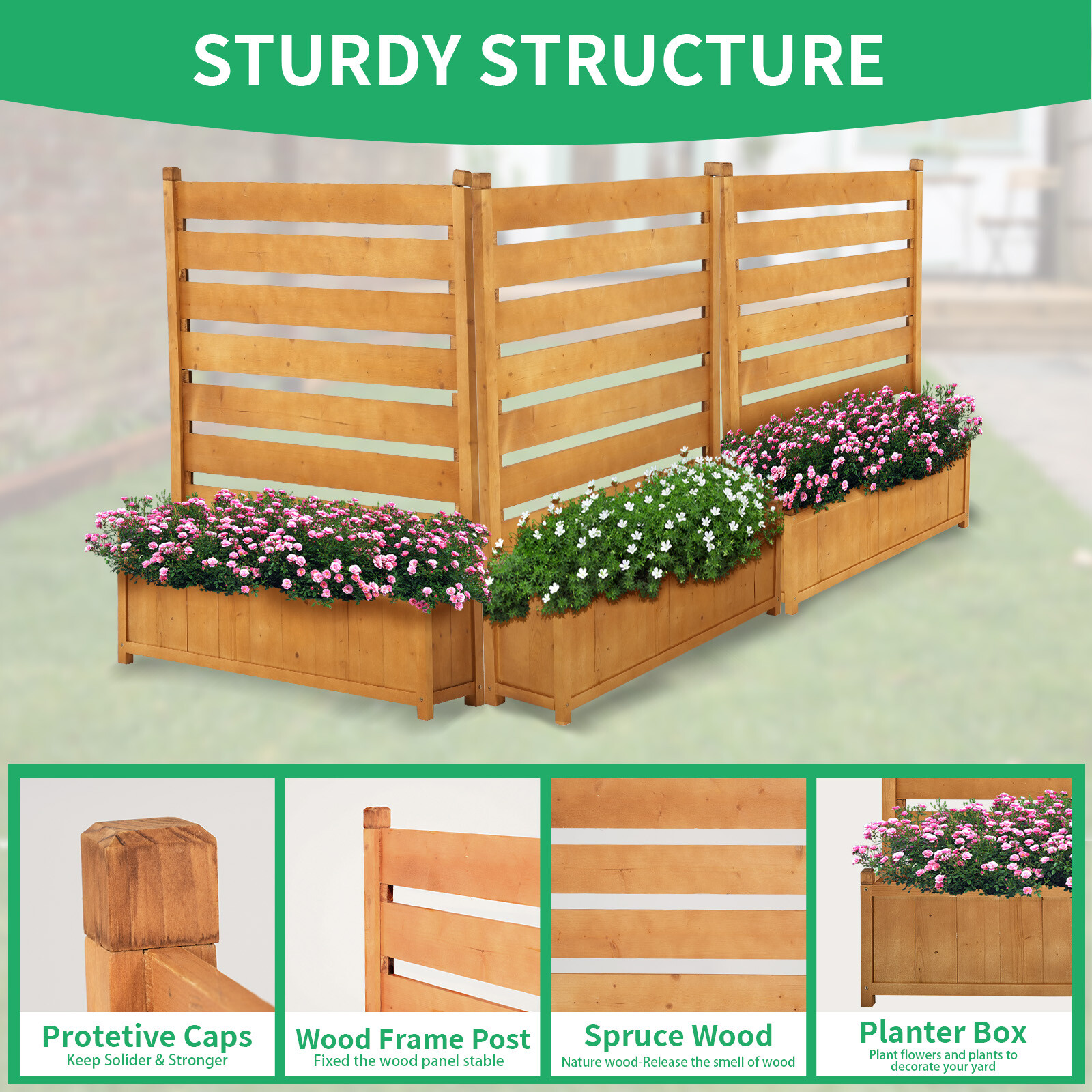 SLSY 2-Panel 36"Wx45"H Air Conditioner Fence Privacy Screen With 2 Planter Box
