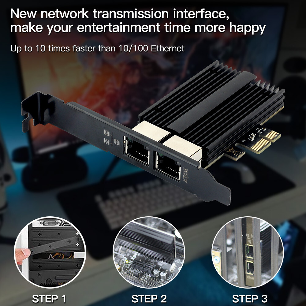 Dual Port 2.5G Gigabit LAN Gaming Card Network Card Intel I225 PCI-E x1 RJ45 NIC
