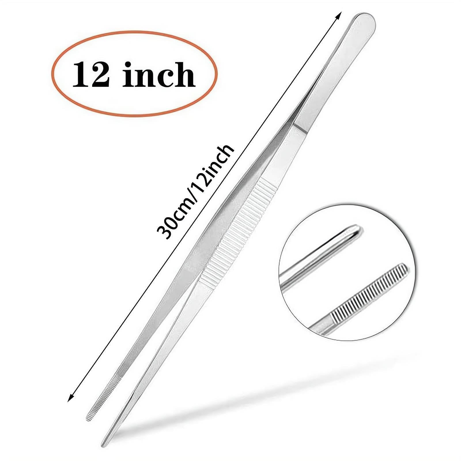 2Pcs Stainless Steel Kitchen Tweezers, 12-Inch Culinary Fine Tweezer Tongs Food.