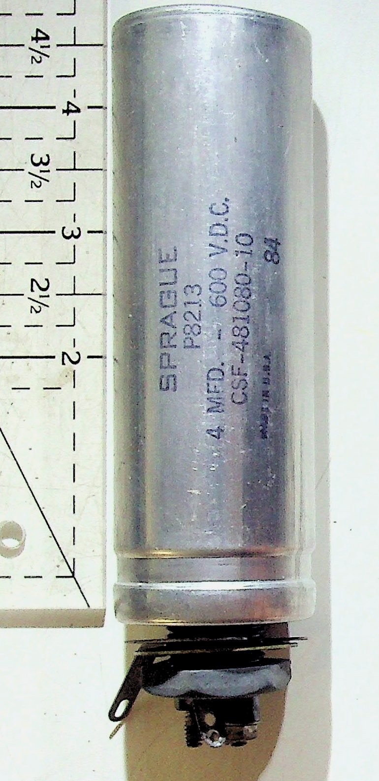Vintage Sprague Capacitor P8213 4 MFD 600 VDC CSF-481080-10 USA AS-IS