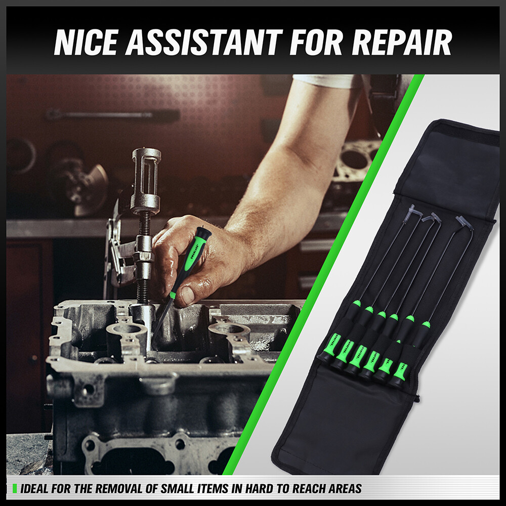 6pc Pick & Hook Set Extra Long O-Ring Seal Remover 9" Soft Grip Assorted Shapes