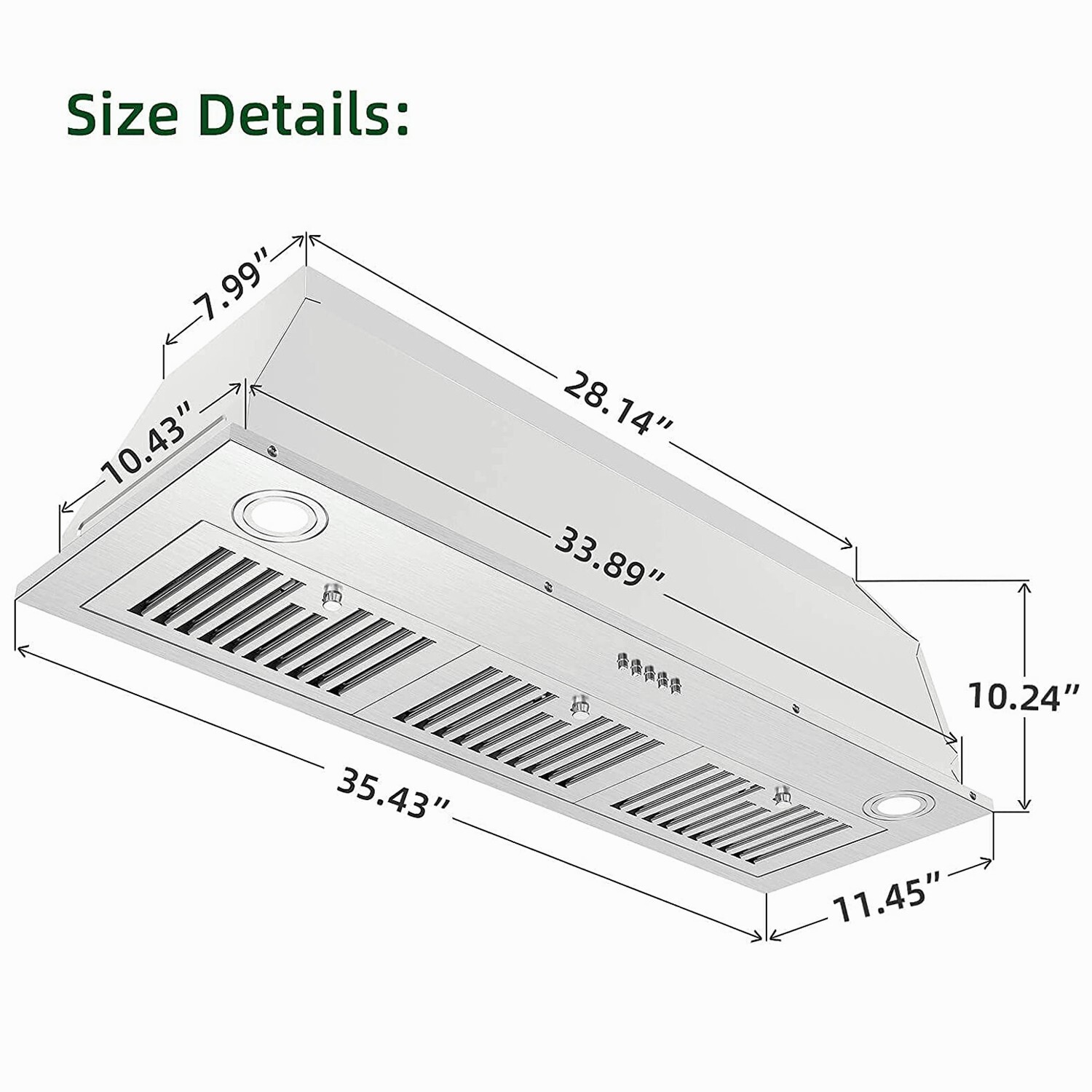 36 in Insert Range Hood 800CFM Built-in Stainless Steel Kitchen Cooker Hood New