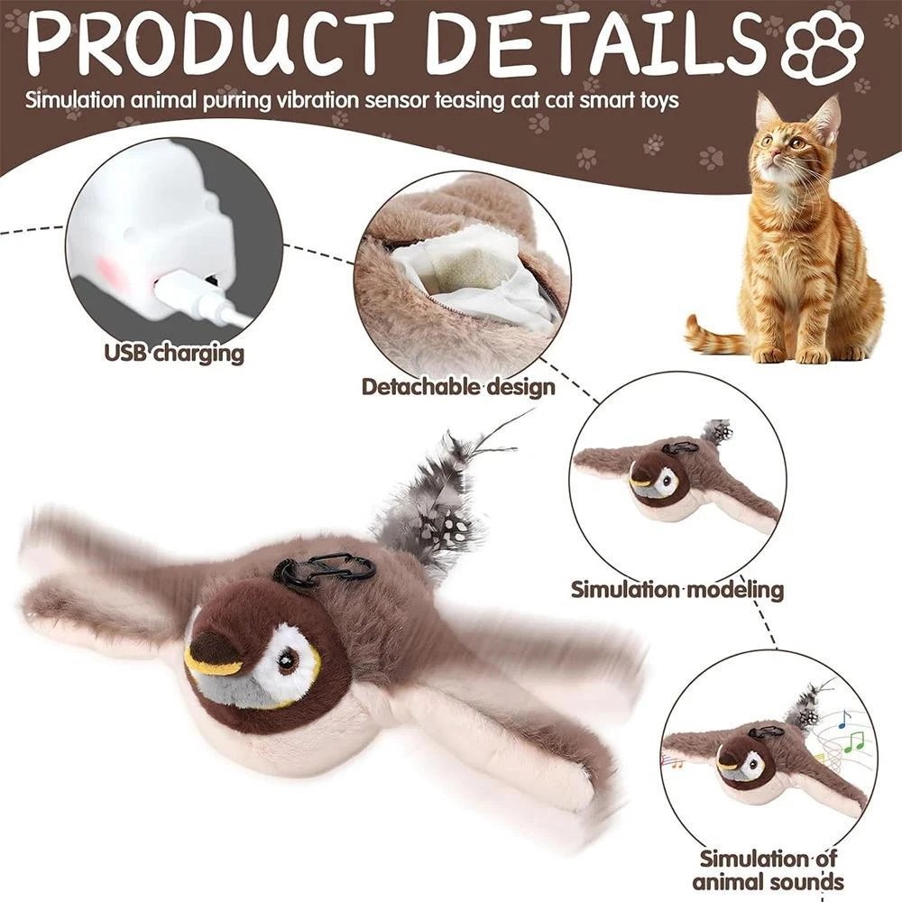 Flapping Bird Cat Toys Flying Electronic Interactive USB Sparrow Toy Indoor New